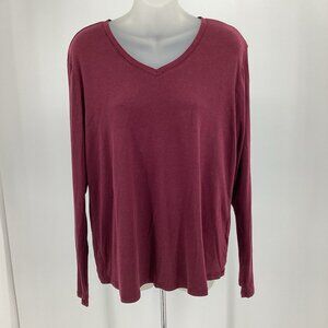 Eddie Bauer Women’s Long Sleeve V-Neck T-Shirt Mauve Red Size XL